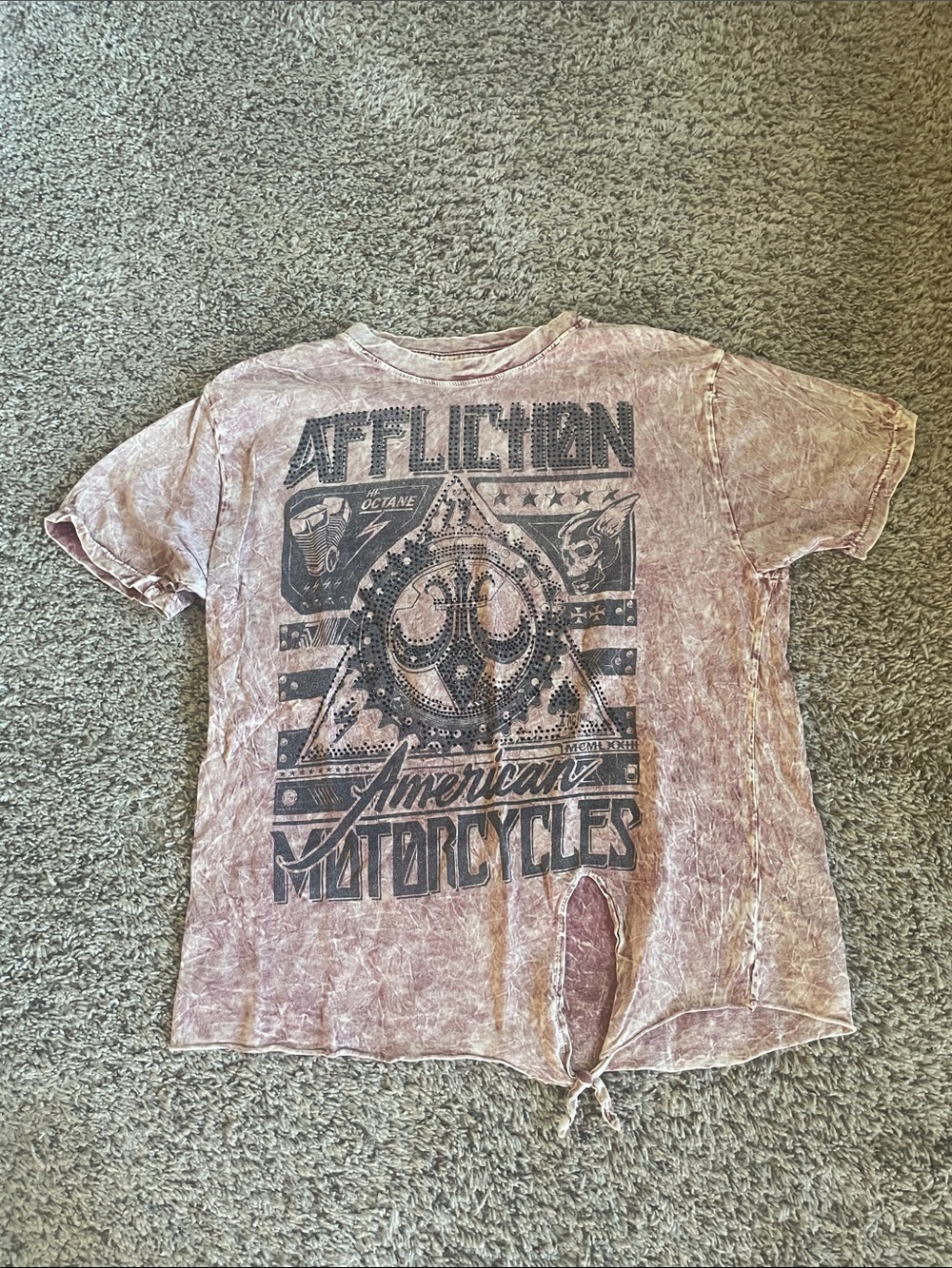 Affliction Acid-Wash American Motorcycles Graphic Tee with Front Knot